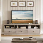 Meuble TV Mid-Century Beige/Noir/Gris/Blanc avec 3 Tiroirs pour 1