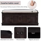 Banc de rangement pour chaussures avec portes et coussin, coloris Marine/Espresso/Gris/Blanc, pour 2 personnes