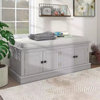 Banc de rangement pour chaussures avec portes et coussin, coloris Marine/Espresso/Gris/Blanc, pour 2 personnes