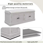 Banc de rangement pour chaussures avec portes et coussin, coloris Marine/Espresso/Gris/Blanc, pour 2 personnes