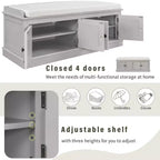 Banc de rangement pour chaussures avec portes et coussin, coloris Marine/Espresso/Gris/Blanc, pour 2 personnes