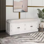 Banc de rangement pour chaussures avec portes et coussin, coloris Marine/Espresso/Gris/Blanc, pour 2 personnes