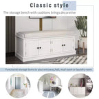 Banc de rangement pour chaussures avec portes et coussin, coloris Marine/Espresso/Gris/Blanc, pour 2 personnes