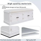 Banc de rangement pour chaussures avec portes et coussin, coloris Marine/Espresso/Gris/Blanc, pour 2 personnes