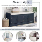 Banc de rangement pour chaussures avec portes et coussin, coloris Marine/Espresso/Gris/Blanc, pour 2 personnes