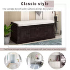 Banc de rangement pour chaussures avec portes et coussin, coloris Marine/Espresso/Gris/Blanc, pour 2 personnes