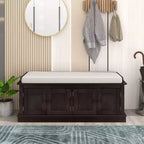 Banc de rangement pour chaussures avec portes et coussin, coloris Marine/Espresso/Gris/Blanc, pour 2 personnes
