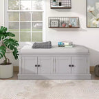 Banc de rangement pour chaussures avec portes et coussin, coloris Marine/Espresso/Gris/Blanc, pour 2 personnes
