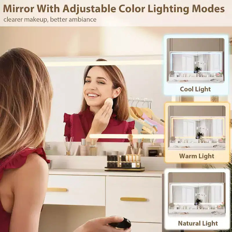 Coiffeuse noire/blanche avec miroir éclairé et 8 tiroirs pour 1