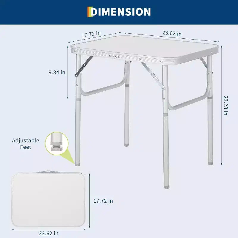Table pliante portative en aluminium argenté avec hauteur réglable pour 2 personnes