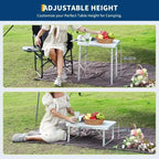 Table pliante portative en aluminium argenté avec hauteur réglable pour 2 personnes