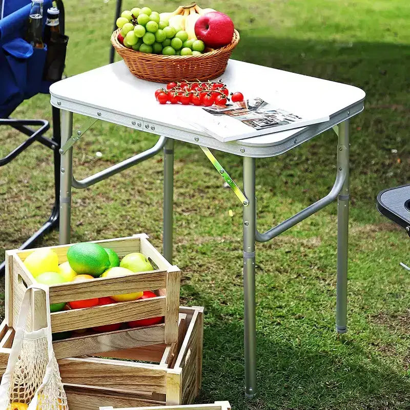 Table pliante portative en aluminium argenté avec hauteur réglable pour 2 personnes