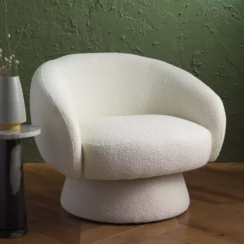 Fauteuil pivotant d'appoint en bouclé ivoire pour 1 personne