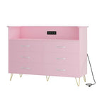 Commode 6 tiroirs noire/rose/blanche avec lumières LED et station de recharge pour 1
