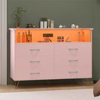 Commode 6 tiroirs noire/rose/blanche avec lumières LED et station de recharge pour 1