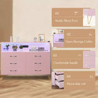 Commode 6 tiroirs noire/rose/blanche avec lumières LED et station de recharge pour 1