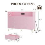 Commode 6 tiroirs noire/rose/blanche avec lumières LED et station de recharge pour 1