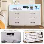 Commode 6 tiroirs noire/rose/blanche avec lumières LED et station de recharge pour 1