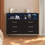 Commode 6 tiroirs noire/rose/blanche avec lumières LED et station de recharge pour 1