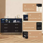 Commode 6 tiroirs noire/rose/blanche avec lumières LED et station de recharge pour 1