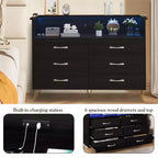 Commode 6 tiroirs noire/rose/blanche avec lumières LED et station de recharge pour 1