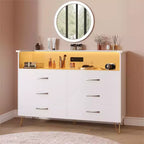 Commode 6 tiroirs noire/rose/blanche avec lumières LED et station de recharge pour 1