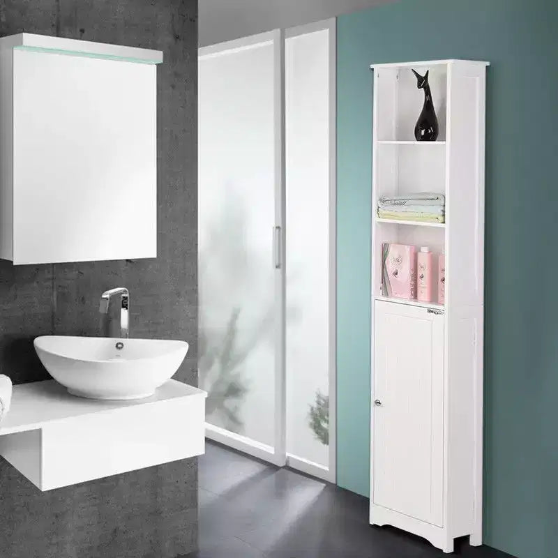 Armoire de rangement en lin blanche autoportante à 5 étagères pour 1