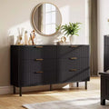 55 6 Drawer Dresser, Wave Fluted Dresser with Anti-Tipping Device, Large Wood Nightstand with Storage and Metal Legs