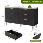 Commode à 6 tiroirs Oak Wave Fluted avec pieds en métal pour 1