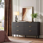 Commode à 6 tiroirs Oak Wave Fluted avec pieds en métal pour 1