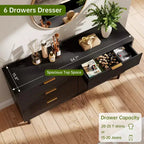Commode à 6 tiroirs Oak Wave Fluted avec pieds en métal pour 1