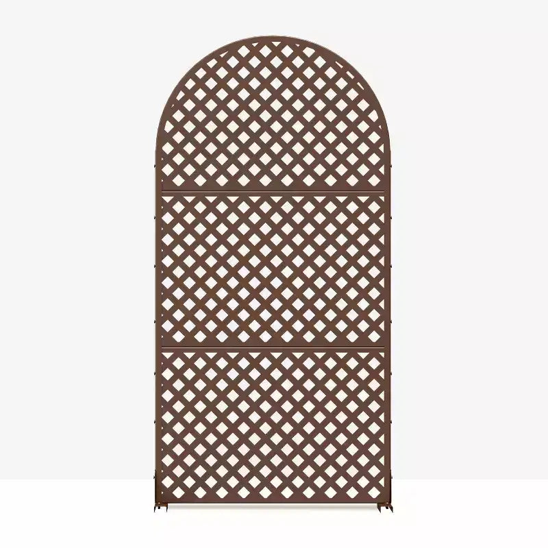 Séparateur de pièce autoportant à arche diamantée 3 panneaux en acier galvanisé marron/noir