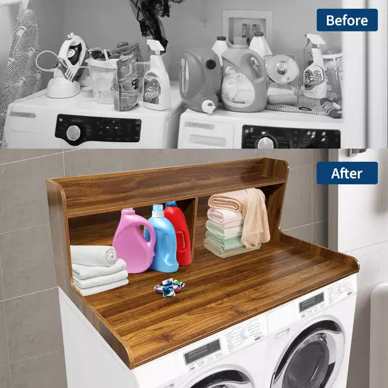 Dessus de comptoir 2 niveaux en bois naturel/noyer/blanc pour lave-linge/sèche-linge 1