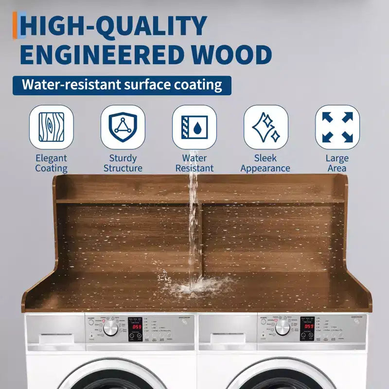 Dessus de comptoir 2 niveaux en bois naturel/noyer/blanc pour lave-linge/sèche-linge 1
