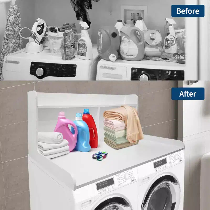 Dessus de comptoir 2 niveaux en bois naturel/noyer/blanc pour lave-linge/sèche-linge 1