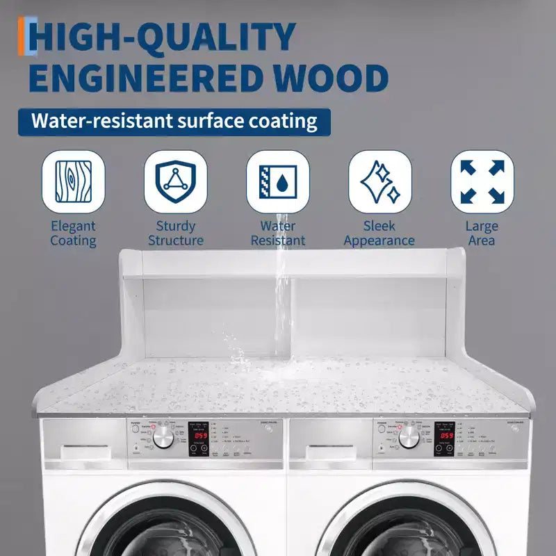 Dessus de comptoir 2 niveaux en bois naturel/noyer/blanc pour lave-linge/sèche-linge 1