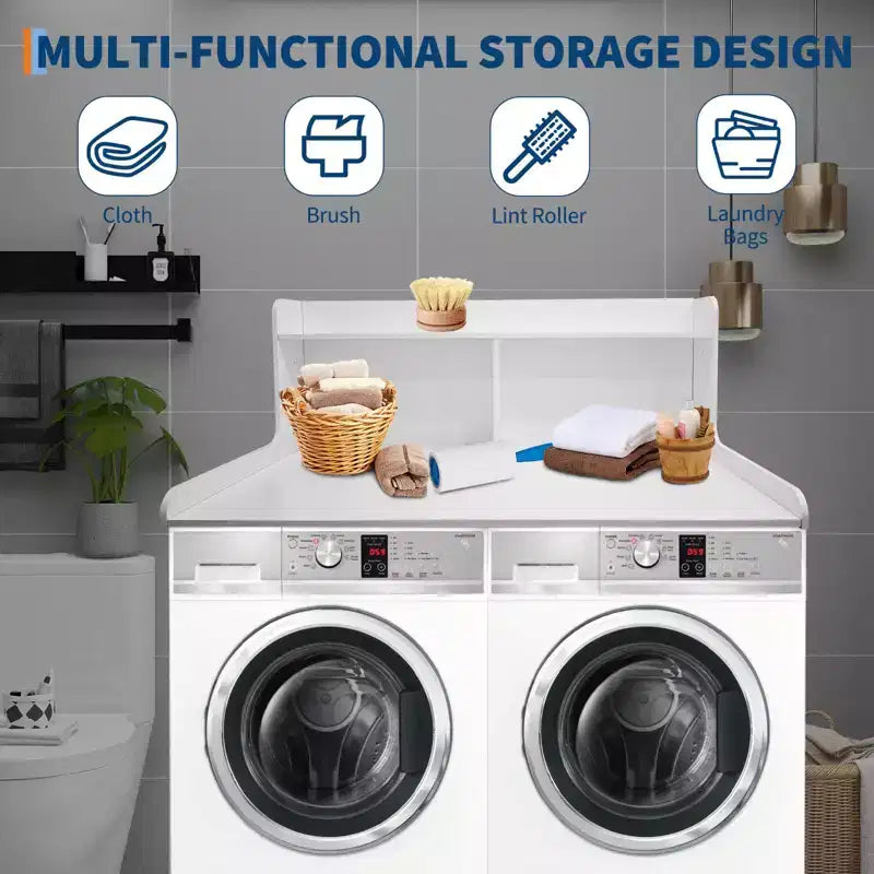 Dessus de comptoir 2 niveaux en bois naturel/noyer/blanc pour lave-linge/sèche-linge 1