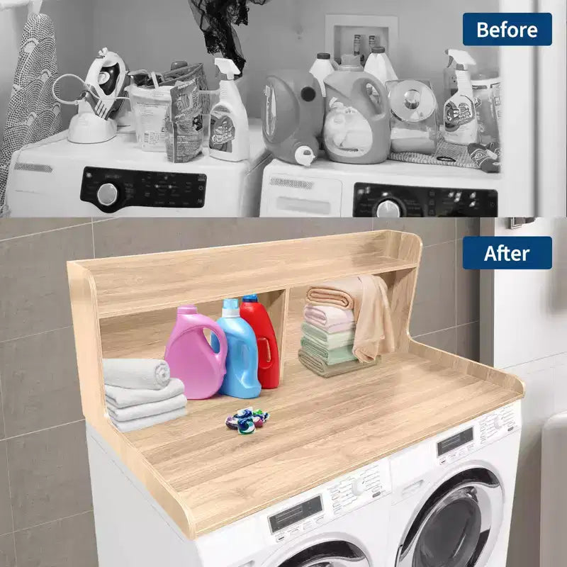 Dessus de comptoir 2 niveaux en bois naturel/noyer/blanc pour lave-linge/sèche-linge 1