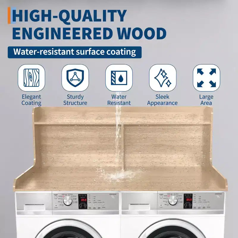Dessus de comptoir 2 niveaux en bois naturel/noyer/blanc pour lave-linge/sèche-linge 1