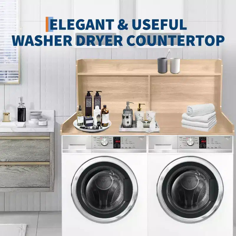 Dessus de comptoir 2 niveaux en bois naturel/noyer/blanc pour lave-linge/sèche-linge 1