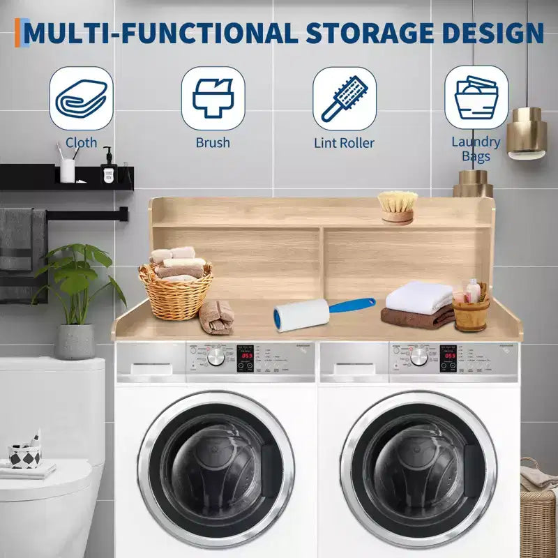 Dessus de comptoir 2 niveaux en bois naturel/noyer/blanc pour lave-linge/sèche-linge 1
