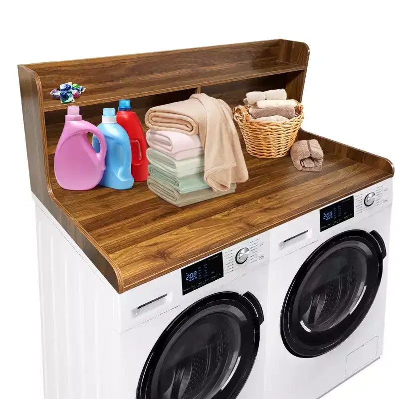 Dessus de comptoir 2 niveaux en bois naturel/noyer/blanc pour lave-linge/sèche-linge 1