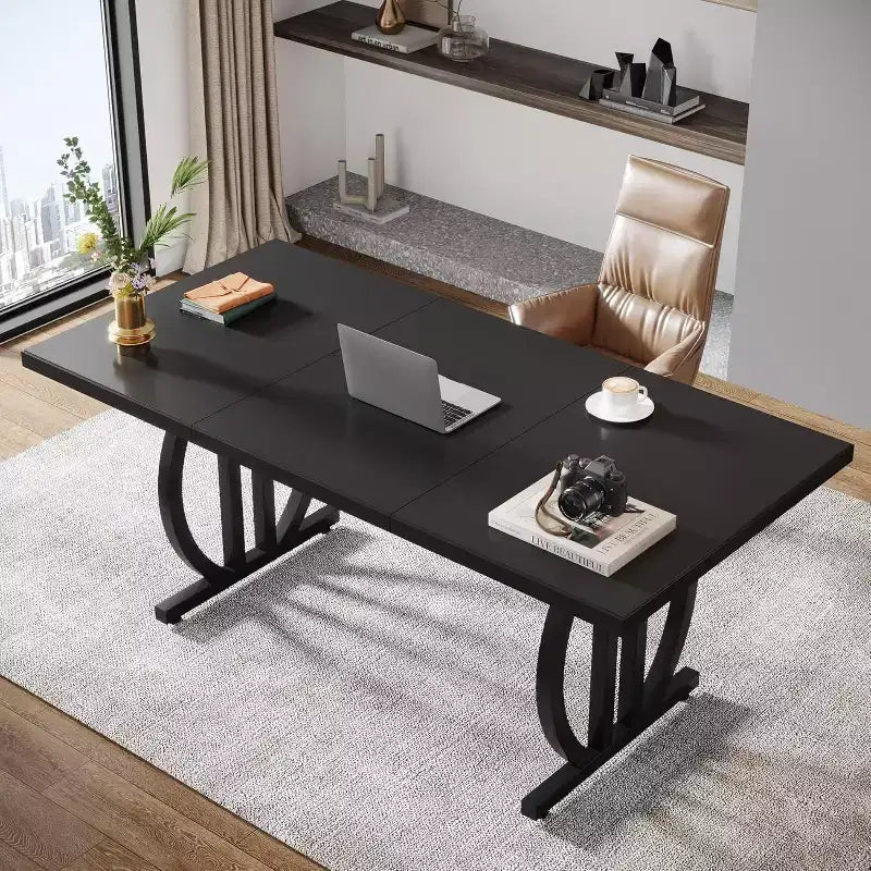 Bureau d'ordinateur moderne noir clair pour 1 personne