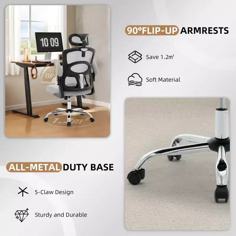 Chaise de bureau ergonomique en maille noire/grise à dossier haut pour 1