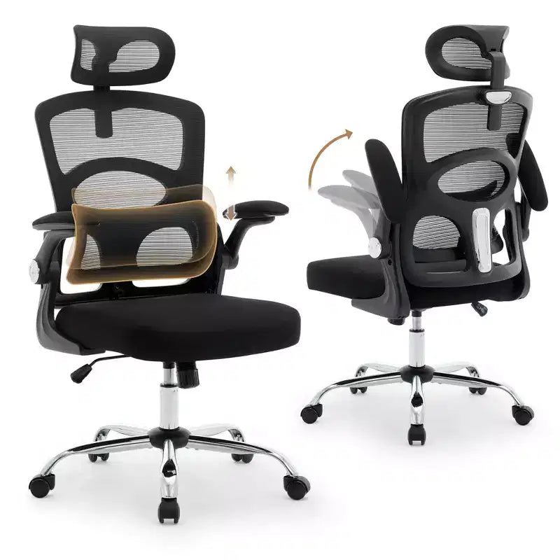 Chaise de bureau ergonomique en maille noire/grise à dossier haut pour 1