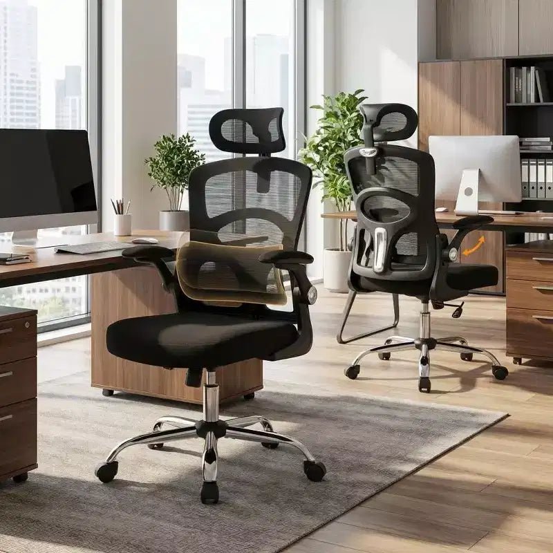 Chaise de bureau ergonomique en maille noire/grise à dossier haut pour 1