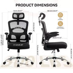 Chaise de bureau ergonomique en maille noire/grise à dossier haut pour 1