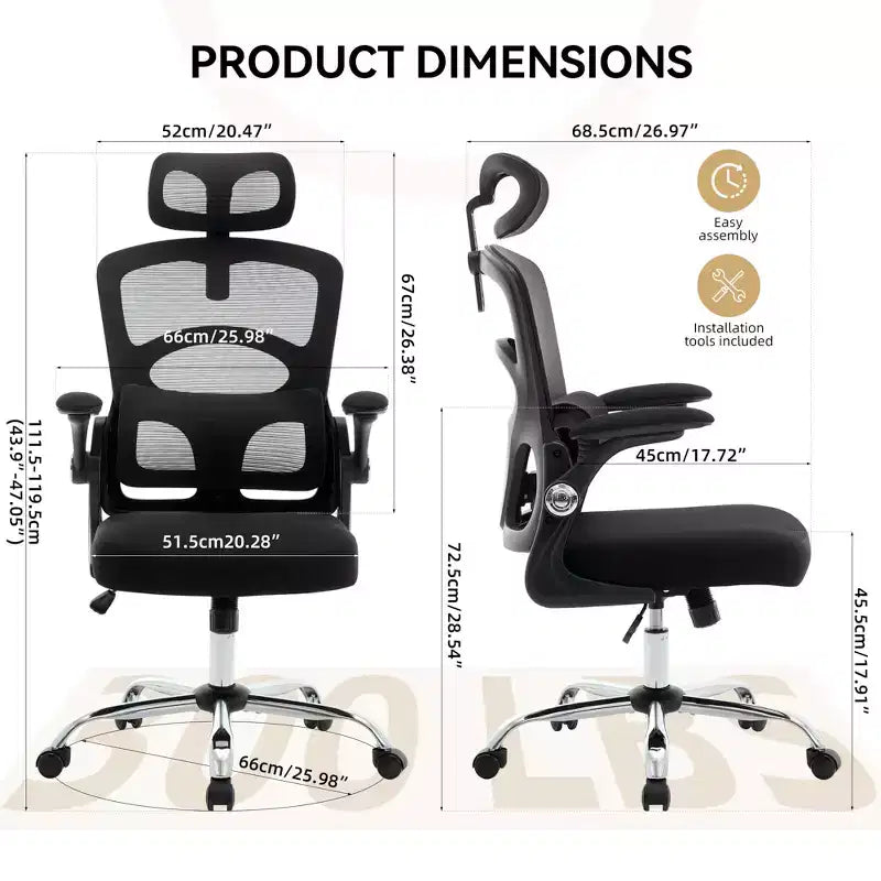 Chaise de bureau ergonomique en maille noire/grise à dossier haut pour 1