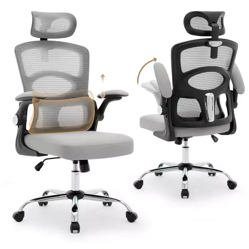 Chaise de bureau ergonomique en maille noire/grise à dossier haut pour 1