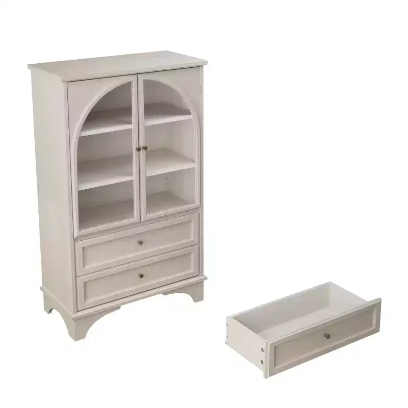 Vitrine en Verre Blanc avec 2 Tiroirs et Étagères Réglables pour 1